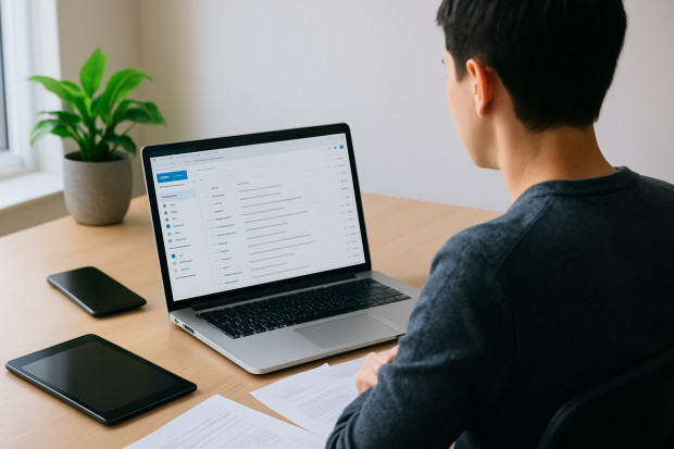 Configuration du webmail sur un ordinateur avec smartphone et tablette à proximité