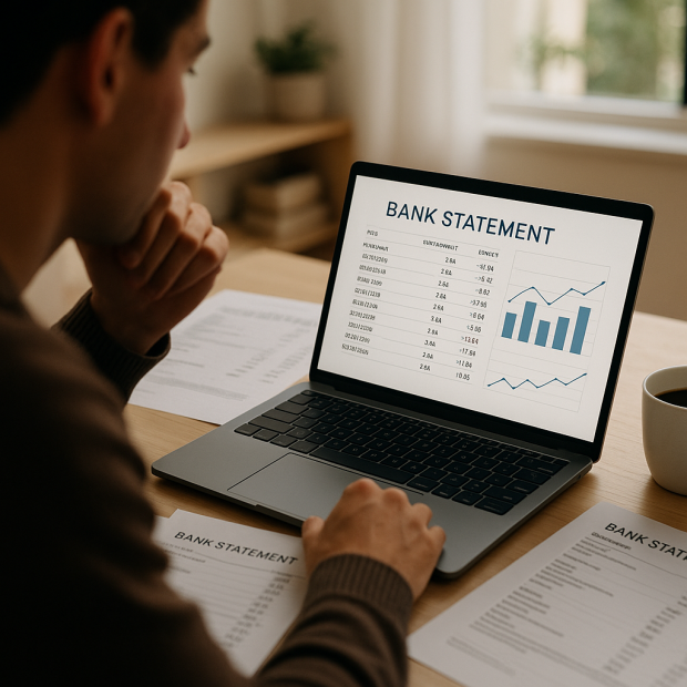 Vérification d'un relevé bancaire sur un ordinateur